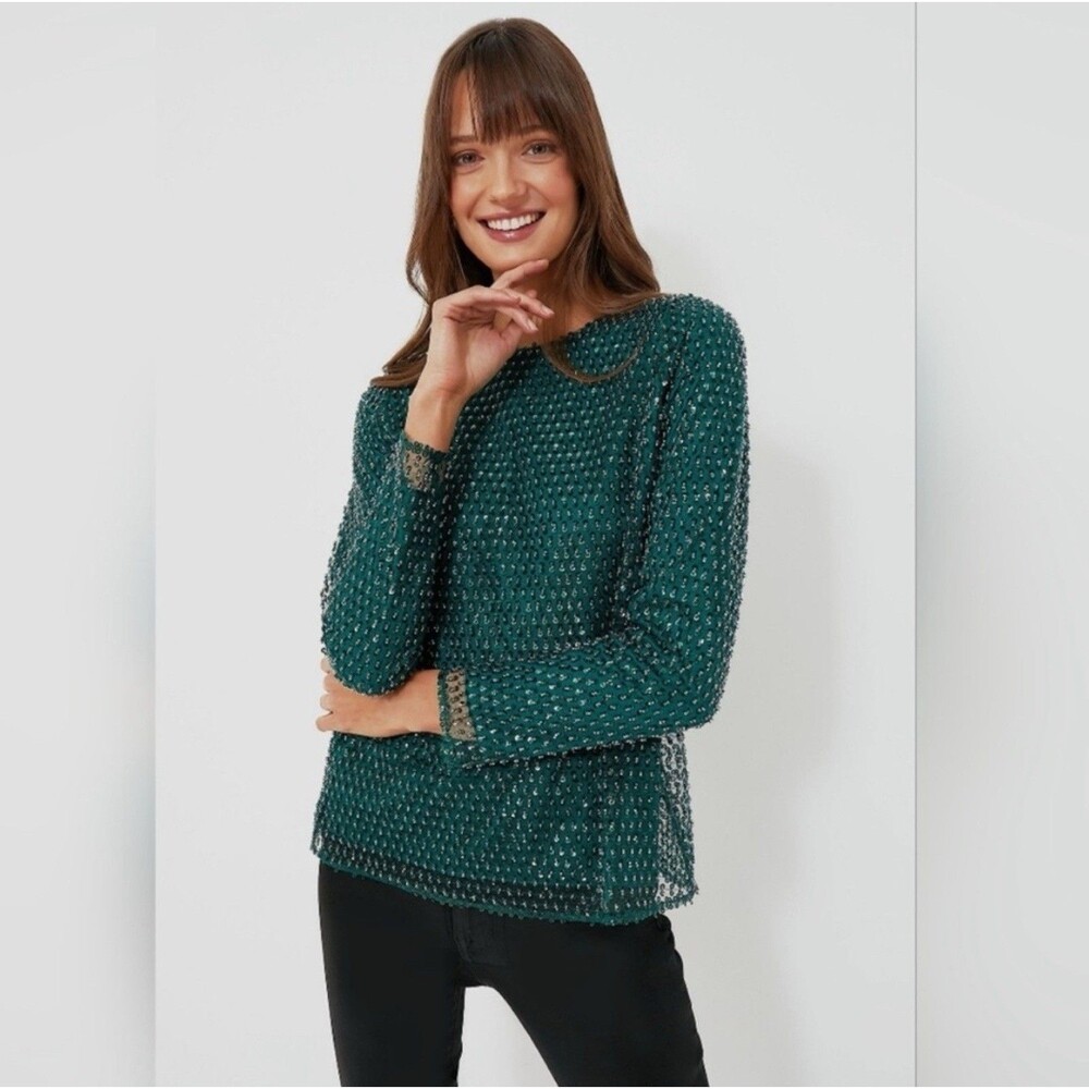Tuckernuck Hyacinth House Gemma Blouse XS Green Sequin Long Sleeve Party Top NWT